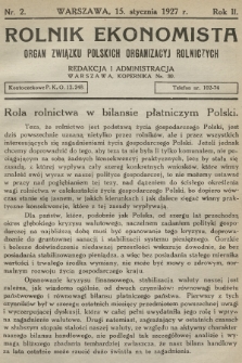 Rolnik Ekonomista : organ Związku Polskich Organizacyj Rolniczych. R.2, T.2, 1927, nr 2