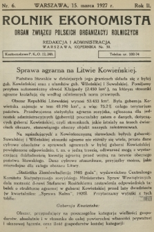 Rolnik Ekonomista : organ Związku Polskich Organizacyj Rolniczych. R.2, T.2, 1927, nr 6