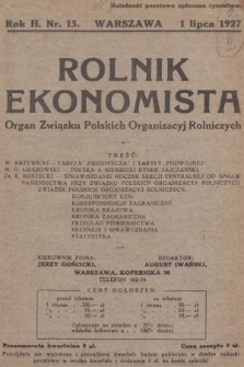 Rolnik Ekonomista : organ Związku Polskich Organizacyj Rolniczych. R.2, T.3, 1927, nr 13