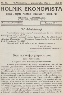 Rolnik Ekonomista : organ Związku Polskich Organizacyj Rolniczych. R.2, T.3, 1927, nr 19