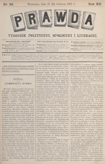 Prawda : tygodnik polityczny, społeczny i literacki. 1892, nr 26
