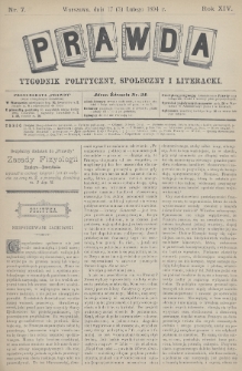 Prawda : tygodnik polityczny, społeczny i literacki. 1894, nr 7