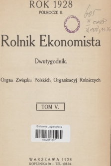Rolnik Ekonomista : organ Związku Polskich Organizacyj Rolniczych. R.3, T.5, 1928, Spis rzeczy