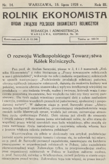 Rolnik Ekonomista : organ Związku Polskich Organizacyj Rolniczych. R.3, T.5, 1928, nr 14