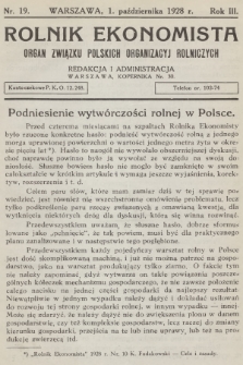 Rolnik Ekonomista : organ Związku Polskich Organizacyj Rolniczych. R.3, T.5, 1928, nr 19