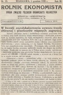 Rolnik Ekonomista : organ Związku Polskich Organizacyj Rolniczych. R.3, T.5, 1928, nr 23
