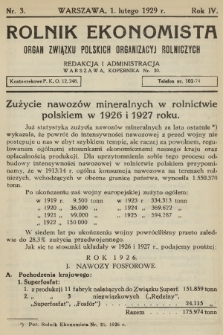 Rolnik Ekonomista : organ Związku Polskich Organizacyj Rolniczych. R.4, T.6, 1929, nr 3