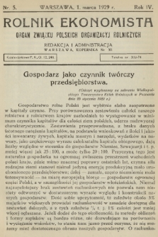 Rolnik Ekonomista : organ Związku Polskich Organizacyj Rolniczych. R.4, T.6, 1929, nr 5