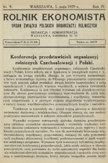 Rolnik Ekonomista : organ Związku Polskich Organizacyj Rolniczych. R.4, T.6, 1929, nr 9