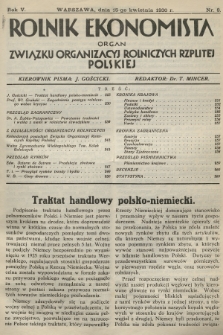 Rolnik Ekonomista : organ Związku Organizacyj Rolniczych Rzplitej Polskiej. R.5, T.8, 1930, nr 8