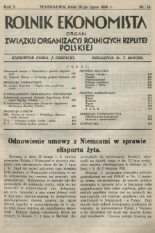 Rolnik Ekonomista : organ Związku Organizacyj Rolniczych Rzplitej Polskiej. R.5, T.8, 1930, nr 14