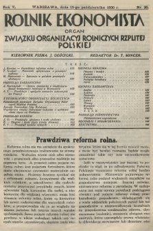 Rolnik Ekonomista : organ Związku Organizacyj Rolniczych Rzplitej Polskiej. R.5, T.8, 1930, nr 20