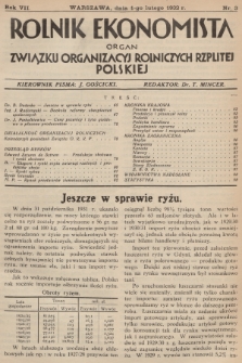 Rolnik Ekonomista : organ Związku Organizacyj Rolniczych Rzplitej Polskiej. R.7, T.10, 1932, nr 3