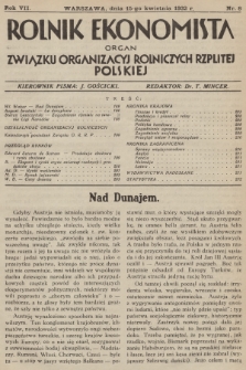 Rolnik Ekonomista : organ Związku Organizacyj Rolniczych Rzplitej Polskiej. R.7, T.10, 1932, nr 8