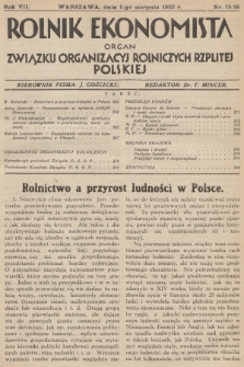 Rolnik Ekonomista : organ Związku Organizacyj Rolniczych Rzplitej Polskiej. R.7, T.10, 1932, nr 15/16