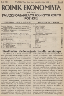 Rolnik Ekonomista : organ Związku Organizacyj Rolniczych Rzplitej Polskiej. R.7, T.10, 1932, nr 19