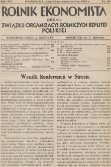 Rolnik Ekonomista : organ Związku Organizacyj Rolniczych Rzplitej Polskiej. R.7, T.10, 1932, nr 20