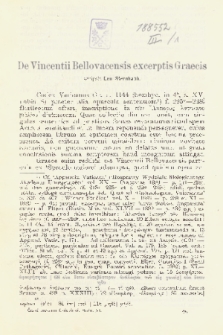De Vincentii Bellovacensis excerptis Graecis