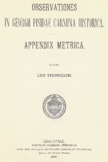 Observationes in Georgii Pisidae Carmina historica : appendix metrica