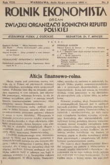 Rolnik Ekonomista : organ Związku Organizacyj Rolniczych Rzplitej Polskiej. R.8, T.11, 1933, nr 2