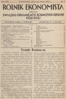 Rolnik Ekonomista : organ Związku Organizacyj Rolniczych Rzplitej Polskiej. R.8, T.11, 1933, nr 3