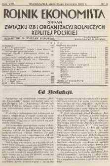 Rolnik Ekonomista : organ Związku Izb i Organizacyj Rolniczych Rzplitej Polskiej. R.8, T.11, 1933, nr 8