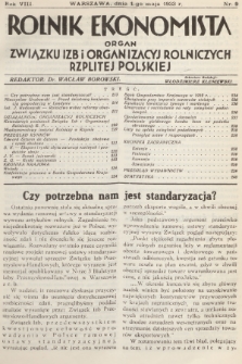 Rolnik Ekonomista : organ Związku Izb i Organizacyj Rolniczych Rzplitej Polskiej. R.8, T.11, 1933, nr 9