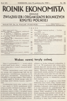 Rolnik Ekonomista : organ Związku Izb i Organizacyj Rolniczych Rzplitej Polskiej. R.8, T.11, 1933, nr 20