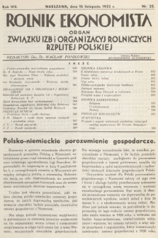 Rolnik Ekonomista : organ Związku Izb i Organizacyj Rolniczych Rzplitej Polskiej. R.8, T.11, 1933, nr 22