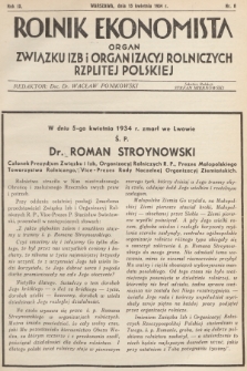 Rolnik Ekonomista : organ Związku Izb i Organizacyj Rolniczych Rzplitej Polskiej. R.9, T.12, 1934, nr 8