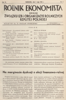 Rolnik Ekonomista : organ Związku Izb i Organizacyj Rolniczych Rzplitej Polskiej. R.9, T.12, 1934, nr 9
