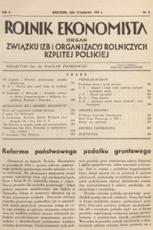 Rolnik Ekonomista : organ Związku Izb i Organizacyj Rolniczych Rzplitej Polskiej. R.10, T. 10 [i.e.13], 1935, nr 8