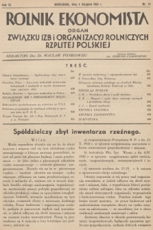 Rolnik Ekonomista : organ Związku Izb i Organizacyj Rolniczych Rzplitej Polskiej. R.11, T. 11 [i.e.14], 1936, nr 15