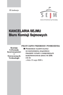 Pełny Zapis Przebiegu Posiedzenia Podkomisji Nadzwyczajnej do Rozpatrzenia Rządowego Projektu Ustawy o Doręczeniach Elektronicznych (Druk nr 239). Kad. 9, 2020, nr 2