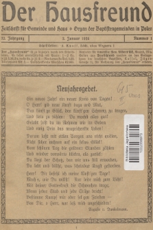Der Hausfreund : Zeitschrift für Gemeinde und Haus : Organ der Baptistengemeinden in Polen. R.32, 1926, Nummer 1
