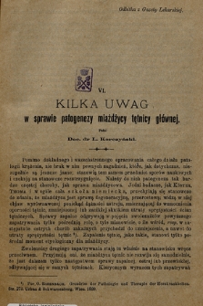 Kilka uwag w sprawie patogenezy miażdżycy tętnicy głównej