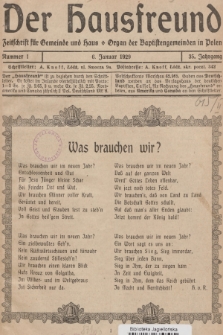 Der Hausfreund : Zeitschrift für Gemeinde und Haus : Organ der Baptistengemeinden in Polen. R.35, 1929, Nummer 1
