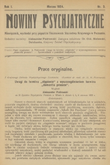 Nowiny Psychjatryczne : miesięcznik, wychodzi przy poparciu finansowem Starostwa Krajowego w Poznaniu. R.1, 1924, nr 3