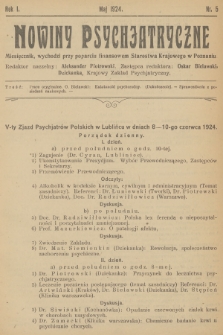 Nowiny Psychjatryczne : miesięcznik, wychodzi przy poparciu finansowem Starostwa Krajowego w Poznaniu. R.1, 1924, nr 5