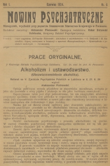 Nowiny Psychjatryczne : miesięcznik, wychodzi przy poparciu finansowem Starostwa Krajowego w Poznaniu. R.1, 1924, nr 6