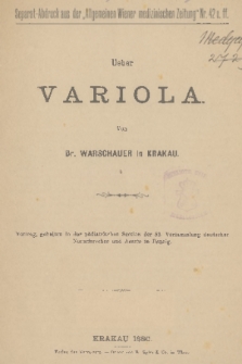 Ueber Variola : Vortrag, gehalten in der pädiatrischen Section der 53. Versammlung deutscher Naturforscher und Aerzte in Danzing