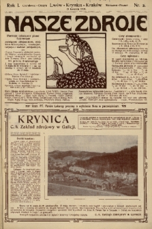 Nasze Zdroje : pierwsze całoroczne pismo ilustrowane poświęcone zdrojowiskom, miejscom klimatycznym, sanatorjom, turystyce i ruchowi przejezdnych, jako organ Zrzeszenia Właścicieli Realności, Lekarzy i Przemysłowców Krynicy i innych zdrojowisk. R. 1, 1910, nr 2