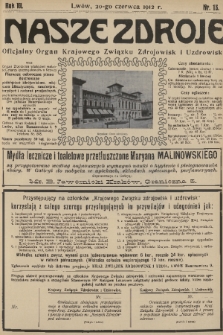 Nasze Zdroje : oficjalny organ Krajowego Związku Zdrojowisk i Uzdrowisk : całoroczne wydawnictwo ilustrowane poświęcone zdrojowiskom, uzdrowiskom, zakładom leczniczym, letniskom, krajoznawstwu, turystyce i sportom. R. 3, 1912, nr 13