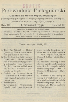 Przewodnik Pielęgniarski : dodatek do Nowin Psychjatrycznych, poświęcony pielęgniarstwu psychjatrycznemu dla użytku personelu szpitali psychjatrycznych. R.3, 1931, Zeszyt 3