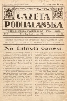 Gazeta Podhalańska : tygodnik poświęcony sprawom Podhala, Spisza, Orawy. 1932, nr 1