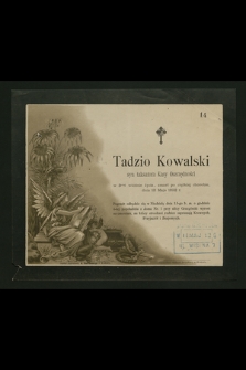Tadzio Kowalski [...] w 3ciej wiośnie życia zmarł po ciężkiej chorobie, dnia 13 maja 1892 r. [...]