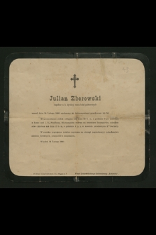 Julian Zborowski [...] umarł dnia 14 lutego 1883 [...]