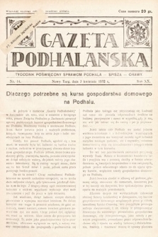 Gazeta Podhalańska : tygodnik poświęcony sprawom Podhala, Spisza, Orawy. 1932, nr 14
