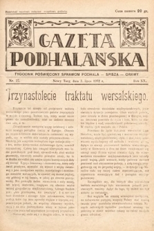 Gazeta Podhalańska : tygodnik poświęcony sprawom Podhala, Spisza, Orawy. 1932, nr 27