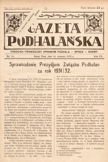 Gazeta Podhalańska : tygodnik poświęcony sprawom Podhala, Spisza, Orawy. 1932, nr 33